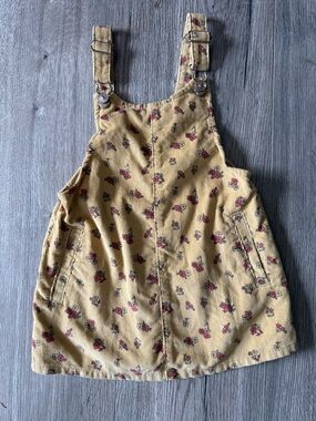 wonder nation Beige Corduroy Floral Overall Dress with Red and Green Accents